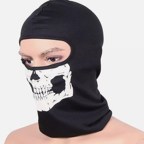 Black Balaclava Ghosts Skull Full Face Mask, Windproof Ski Mask Motorcycle Face - Picture 3 of 6